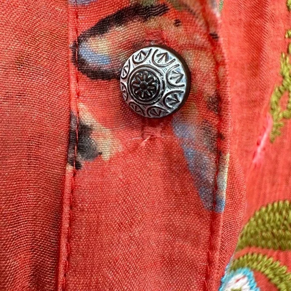 Vincente Tunic Top Shirt Blouse Size Small Embroidered Sheer Button Up Boho - Picture 7 of 16